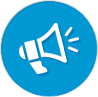 White loud speaker icon within blue circle